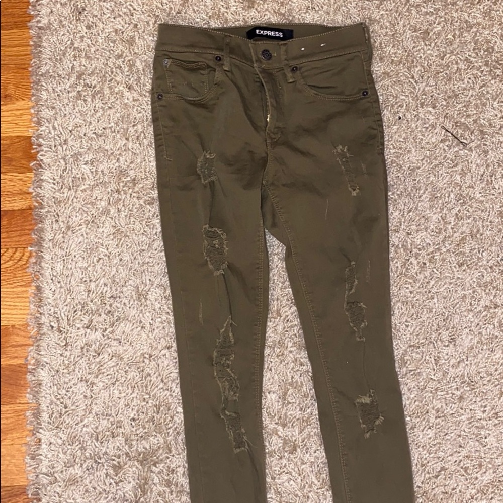 EXPRESSS Distressed army green jeggings